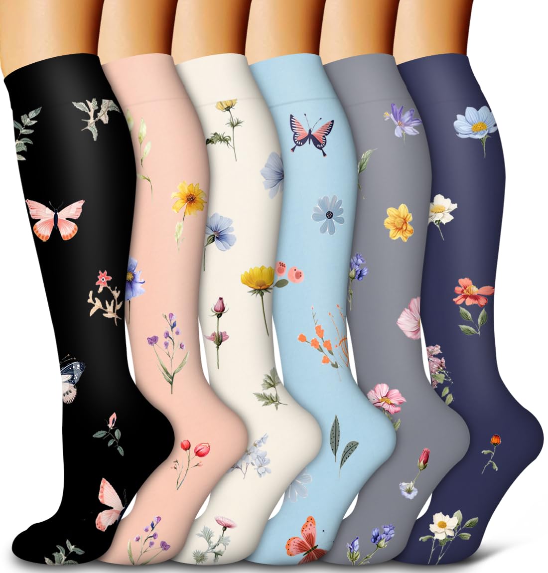 Bluemaple 6 Pack Copper Compression Socks for Women and Men Circulation-Best Support for Medical, Running,Nursing,Athletic