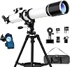FAMIROSA Telescope for Adults Astronomy, 90mm Aperture 900mm Refractor Telescopes for Beginners, Magnification 36X-270X, with Phone Adapter, Tripod and Carry Bag White