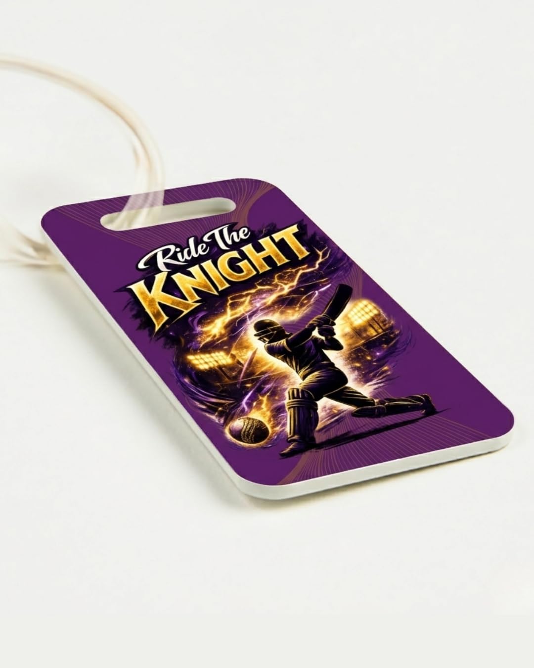 zoomin Personalized Cricket Theme Bag Tag – Ride The Knight | Custom Name Luggage Tag for Kids & Fans | Durable Acrylic Travel Tag for Backpack, School Bag & Suitcase | Purple Gold Champion Vibe-picture-11