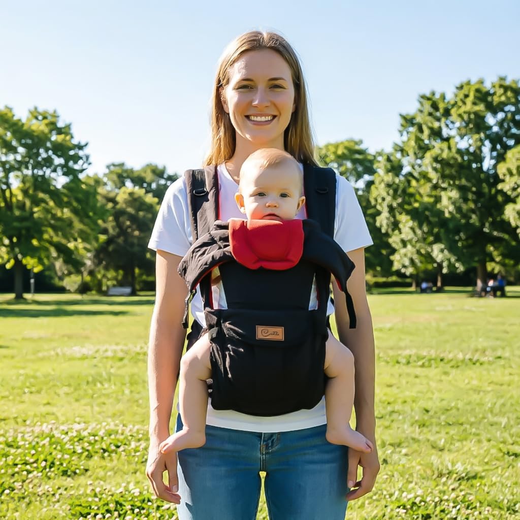 4 in 1 Baby Black & Red Carrier for Newborn to Toddler | Adjustable Ergonomic Baby Sling with Waist Belt and Padded Shoulder Straps | Breathable Soft Fabric Baby Carry Bag for Infants 4–36 Months-image-23