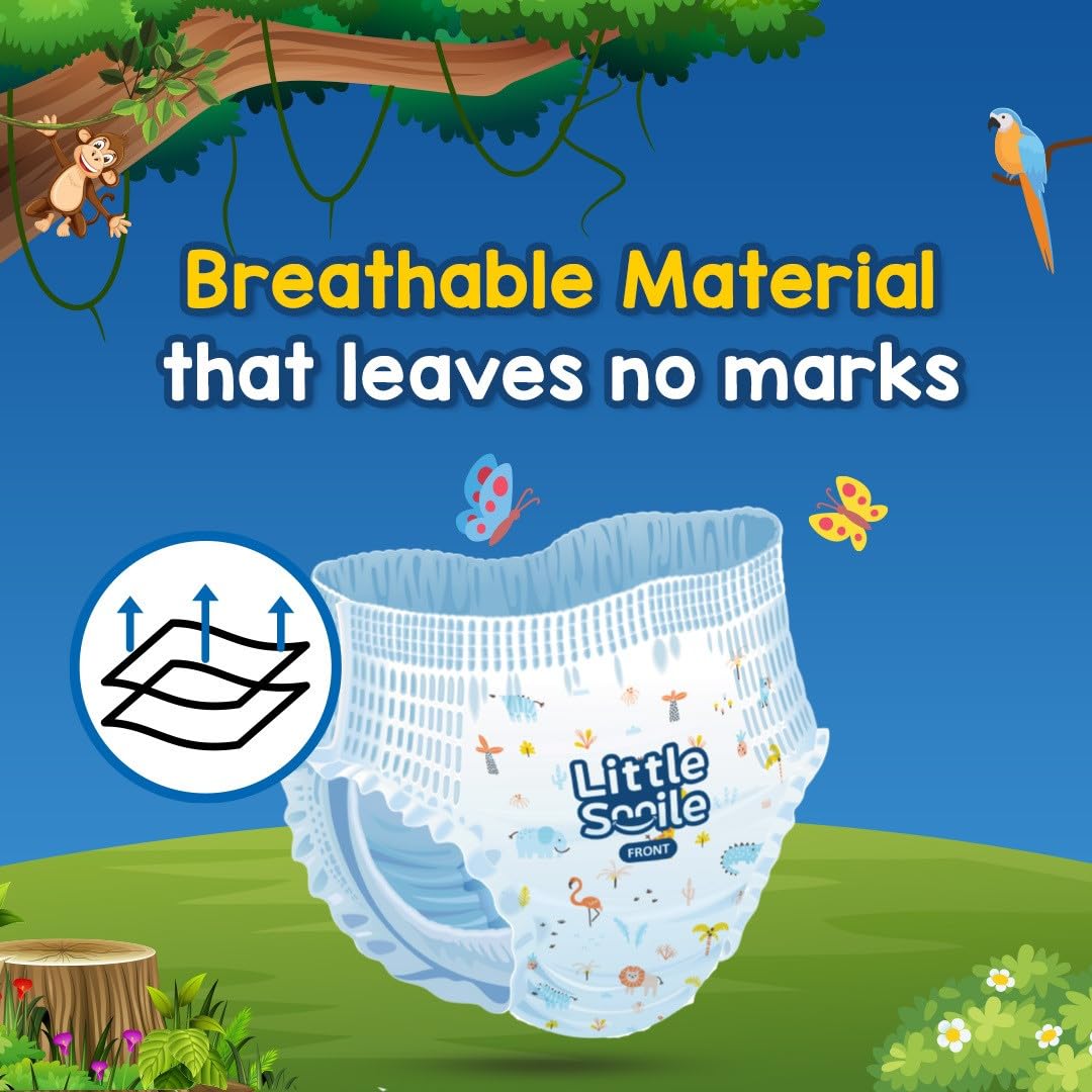 Little Smile Baby Diapers Pant Style | Size - S - 76 (Pack of 2) | Odorless and Antibacterial Layer with Urine Indicator (152 Pieces) 3