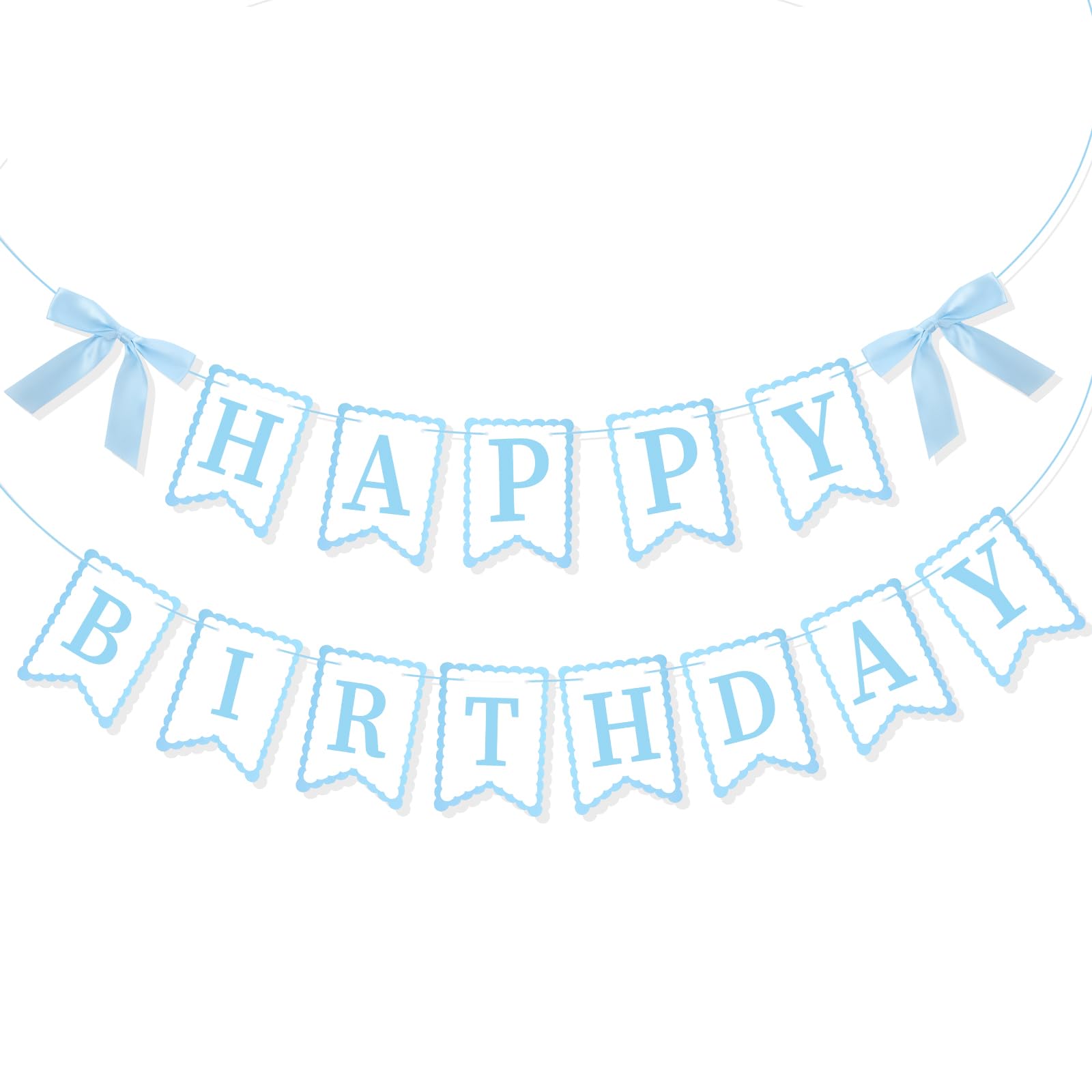 Blue Happy Birthday Banner with Bows, Sweet Birthday Party Decorations Garland Set, Cute Blue Birthdays Banner for Women Party Supplies