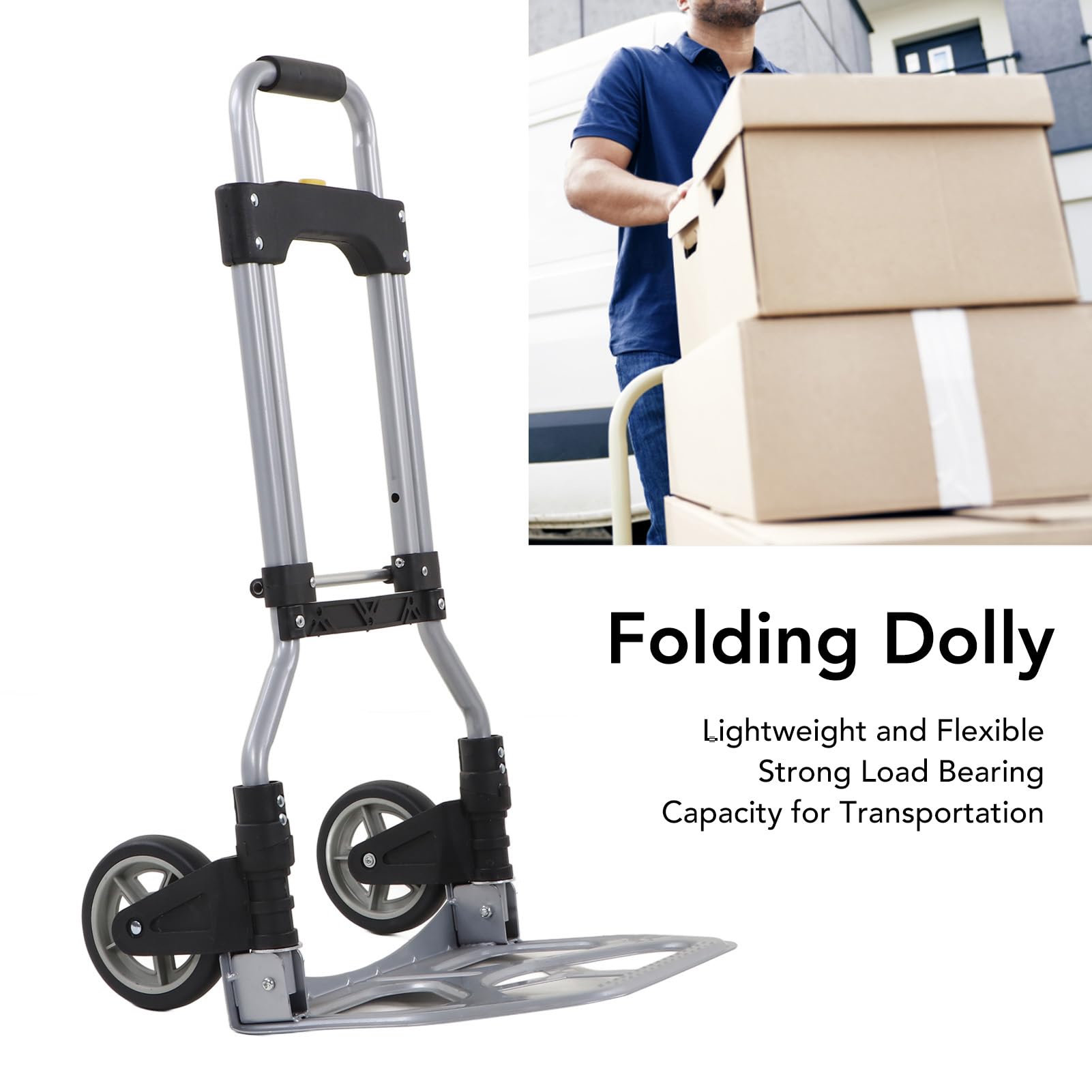 Foldable Dolly Cart Sturdy Structure with 70kg Bearing Smart 2 Adjustment 2 Rolling Wheels for Flexible Movements Wide Application for Shopping Camping Warehouse