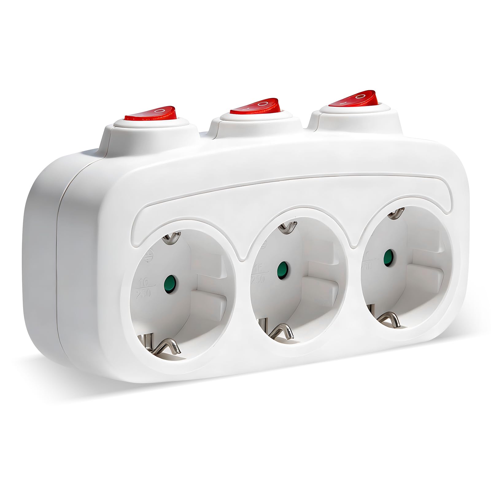 3-Fach Steckdosenleiste mit einzeln Schalter,16A/250V 3680W Steckdosenadapter mit Mehrfachstecker für Steckdosen - Mehrfachsteckdose mit Kindersicherung für Küche,Büro oder Heim,Weiß