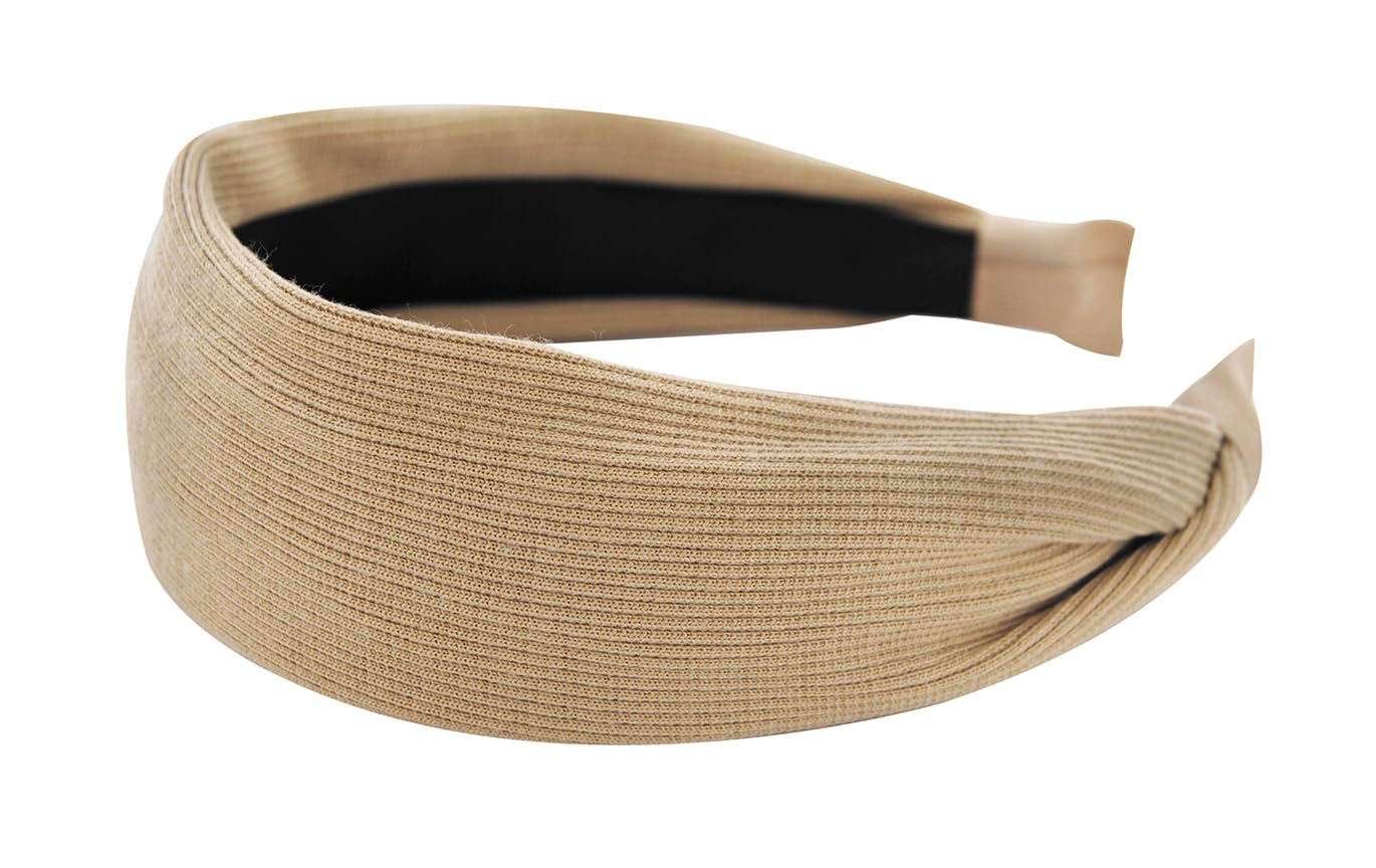 axy Wide Headband Made of Ribbed Fabric Beautiful Women's Headband Hair Accessories Hair Band Hairband HR10B (Beige, Wide)