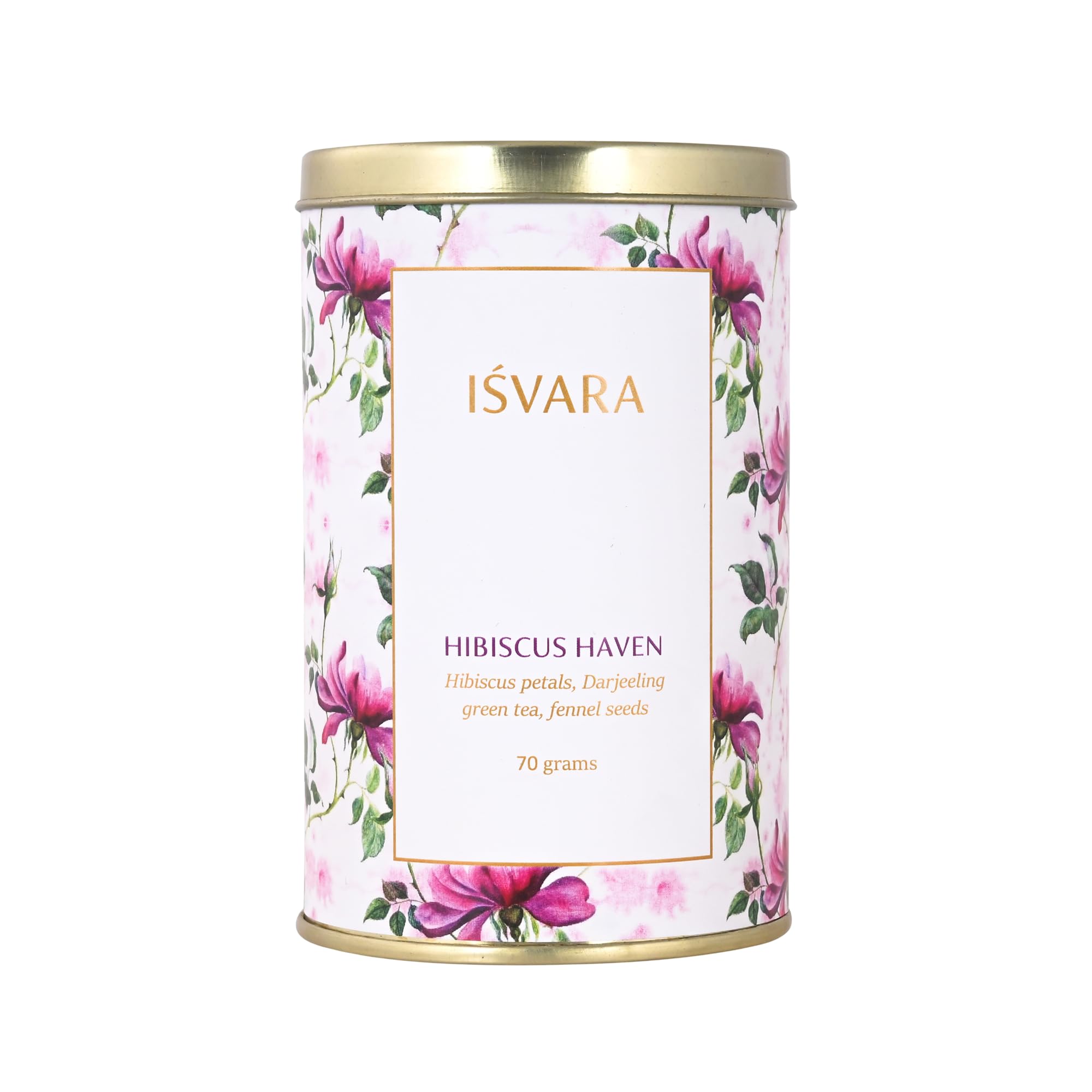 ISVARA, Green Tea - Hibiscus Haven, Pure herbal blend, Hibiscus, Darjeeling Green tea & Fennel, Improves digestion, 70g