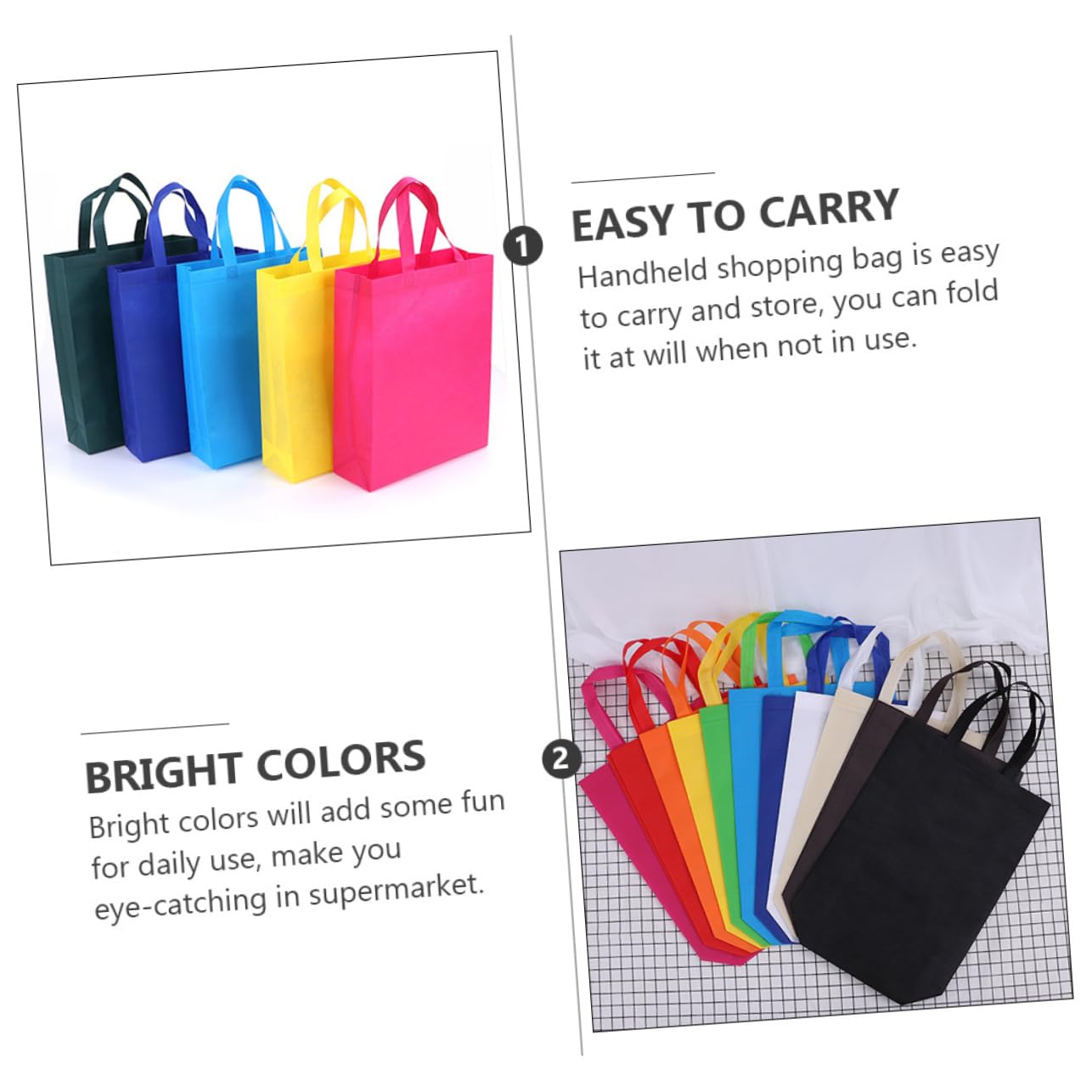 Garneck Reusable Tote Bags Non-woven Shopping Bag Large Capacity Tote Random Color