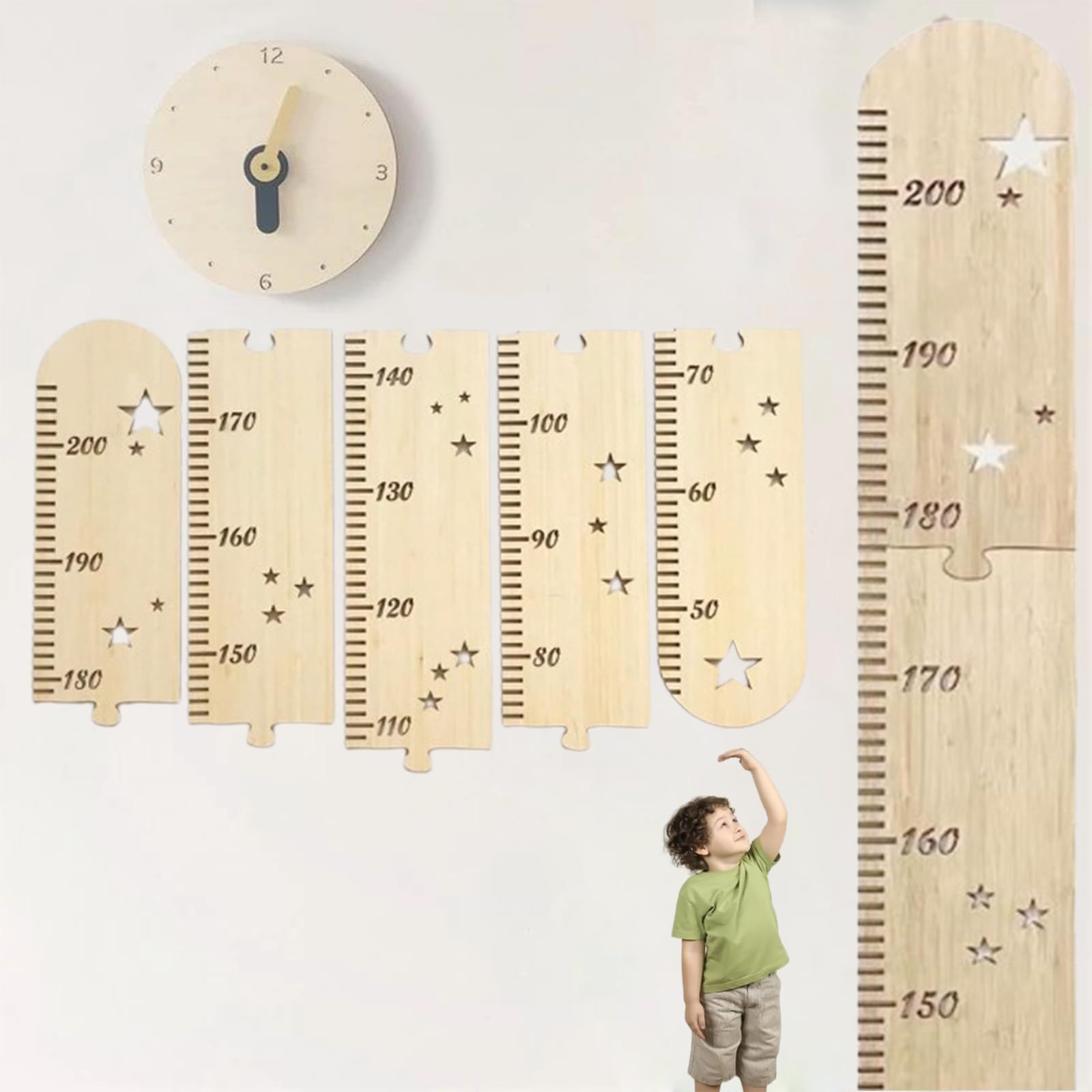 Grafici Di Altezza In Legno Misuratore Per Bambini 50-200 Cm Decorazione Murale Cameretta (Set Da 5)