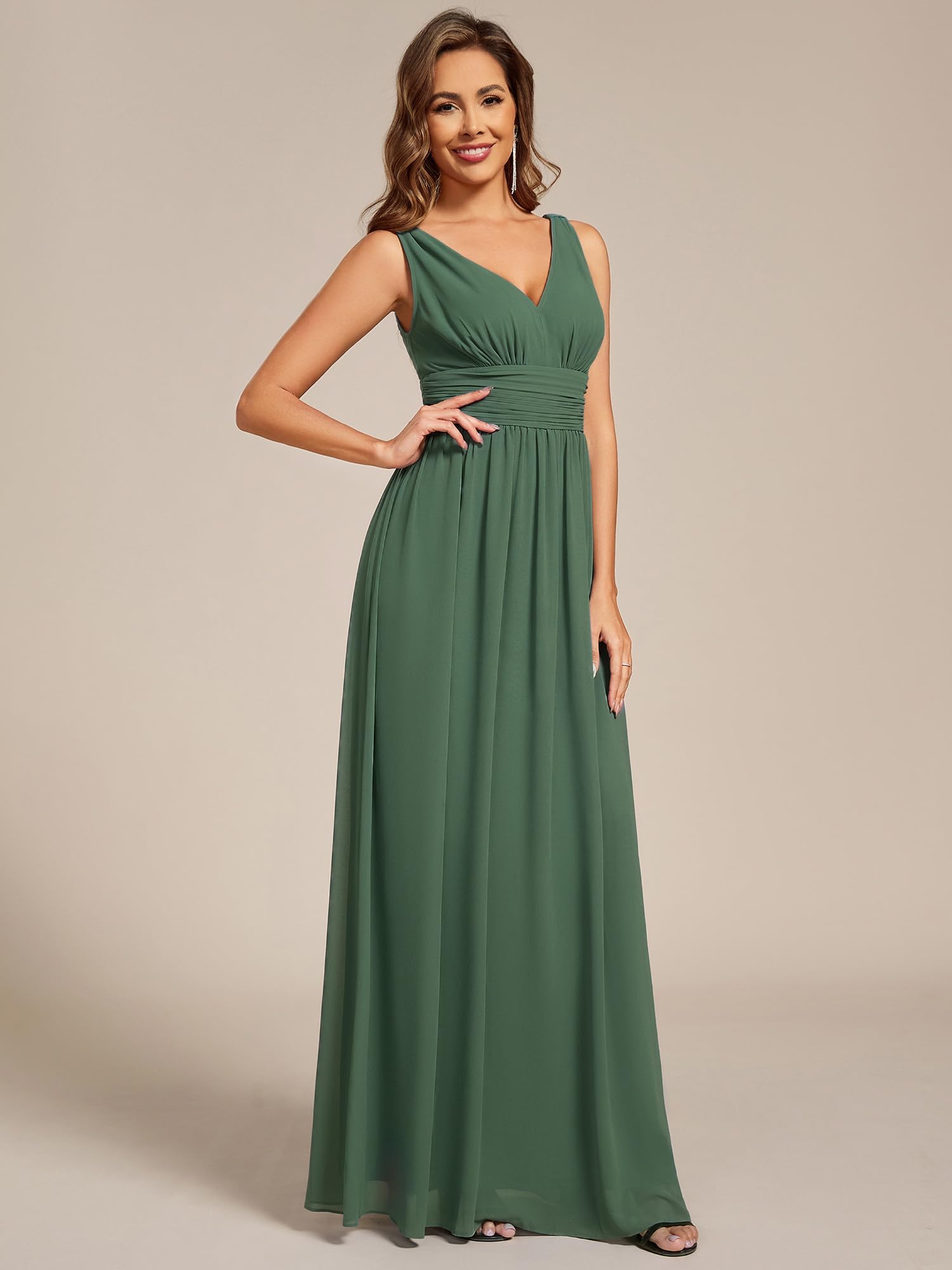 Ever-Pretty Abito da Sera Lungo Donna con Increspato in Chiffon Classico 09016