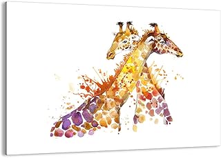 Quadro su tela - Elemento unico - Giraffe animali bambini safari - 70x50cm - Pronto da appendere - Home Decor - Stampe su Tela - Quadri Moderni - completamente incorniciato - AA70x50-2883