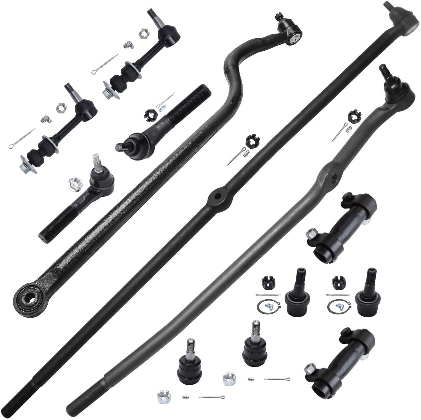 Detroit Axle - Front 13pc Suspension Kit for 4WD 00-01 Dodge Ram 1500, Tie Rods Adjusting Sleeves Upper Lower Ball Joints Sway Bar Links Track Bar Replacement