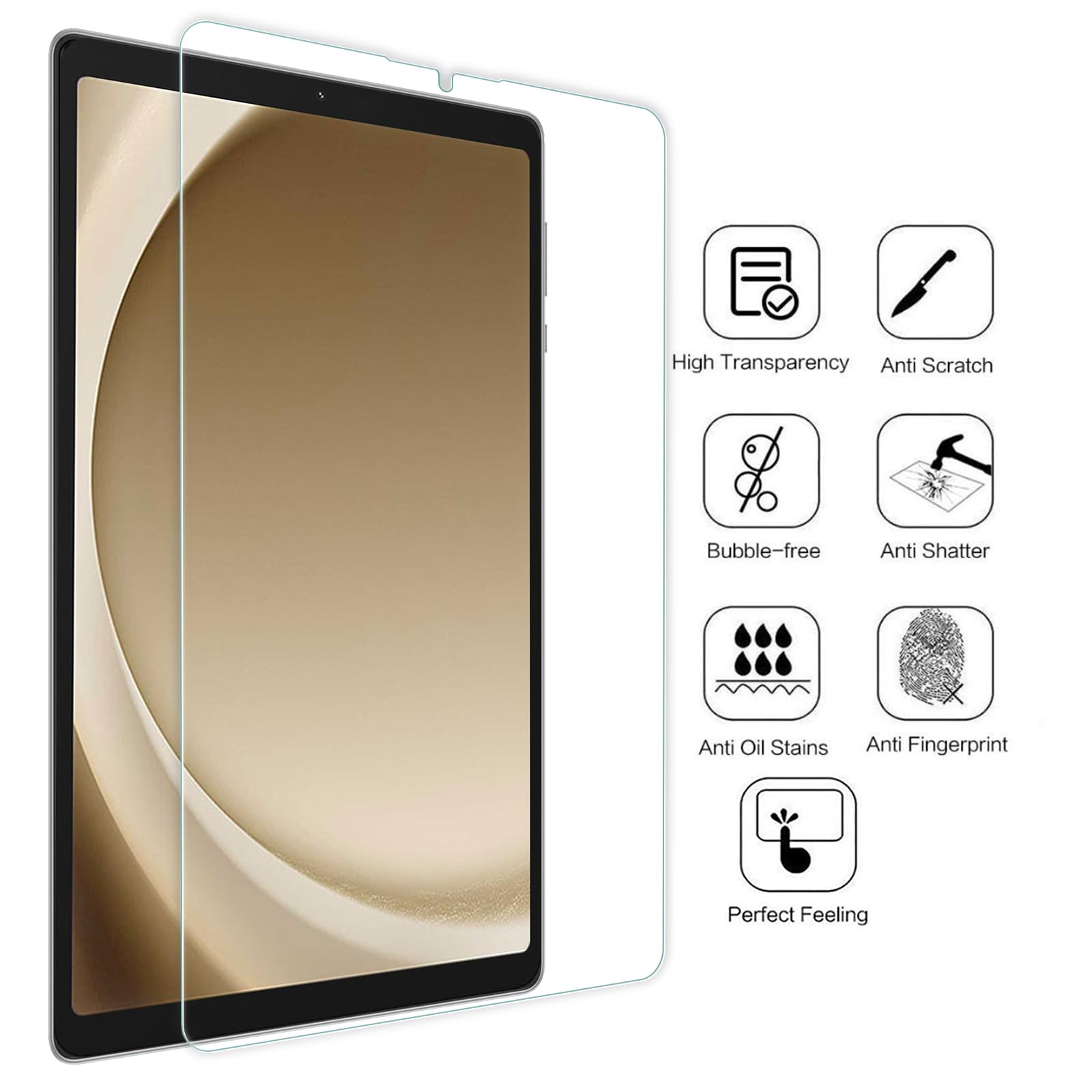 WD&CD 2-pak ochraniaczy ekranu kompatybilnych z Samsung Galaxy Tab A9 20.3 cm, zamiennik folii ze szkła hartowanego do Galaxy Tab A9 20.3 cm, odporne na zarysowania, odporne na pęcherzyki powietrza,
