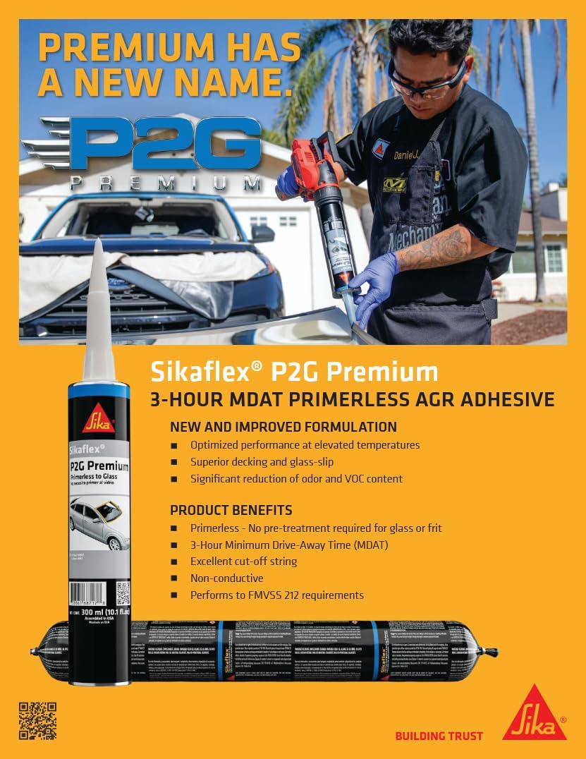 Sika Sikaflex P2G Premium Primerless Automotive Windshield/Auto Glass Urethane Adhesive 600ml (Sausage, 9.0, Count)