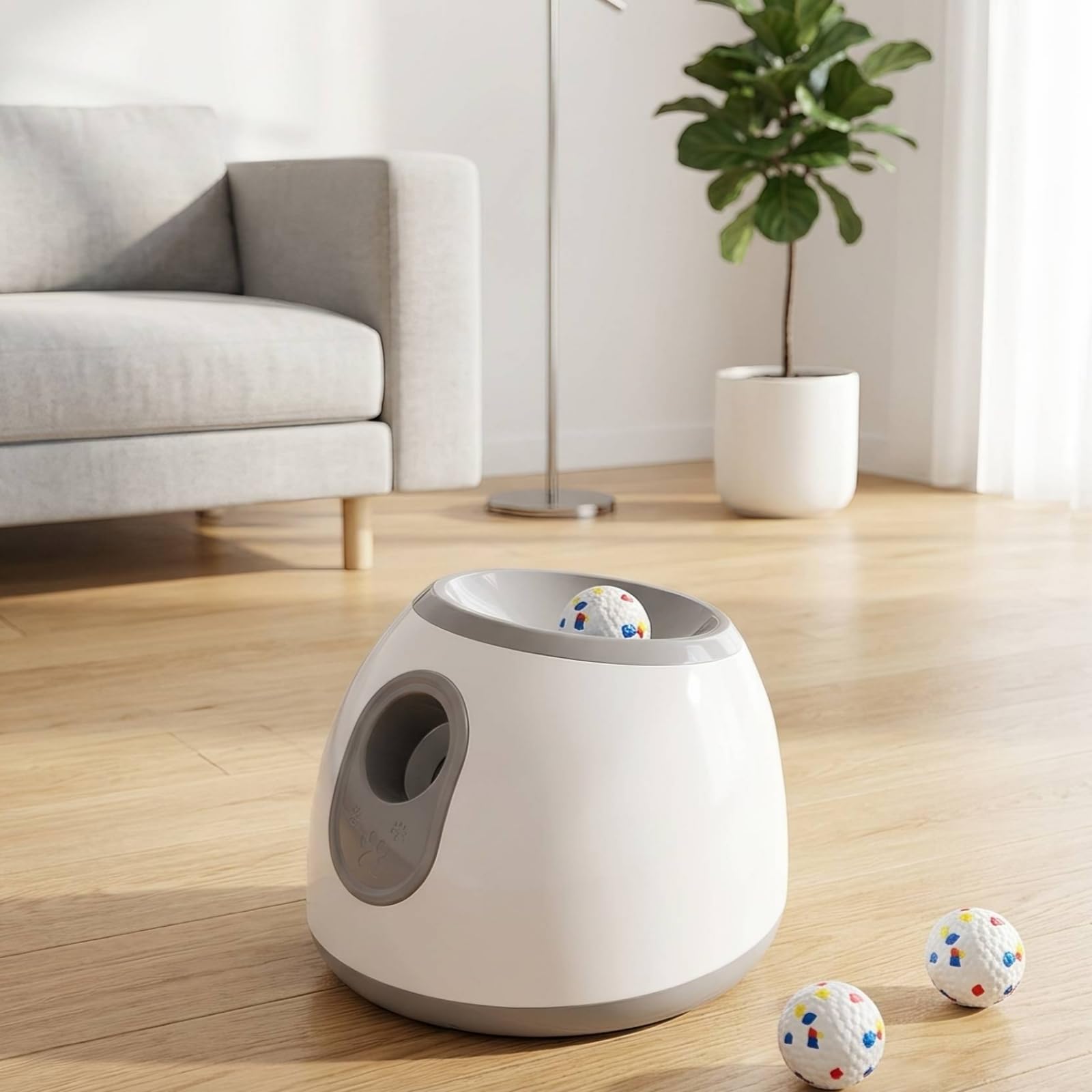Lanciapalle Automatico Cane Gioco Interattivo Macchina Lancia 3 Palline Morbide in Schiuma Alloggiamento Tondo in per , Grigio , Lancia Palline Automatico Per Animali Domestici, Specifica Europea 220V
