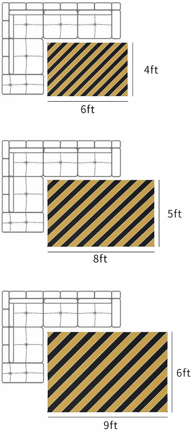 Outdoor Rug 4x6 ft Yellow Black Stripes Outdoor Large Area Rug Non Slip Rubber Lines Striped Front Door Mat RV Rug Camping Carpet Patio Outdoor Rugs for Backyard Balcony Deck Porch Indoor Outside