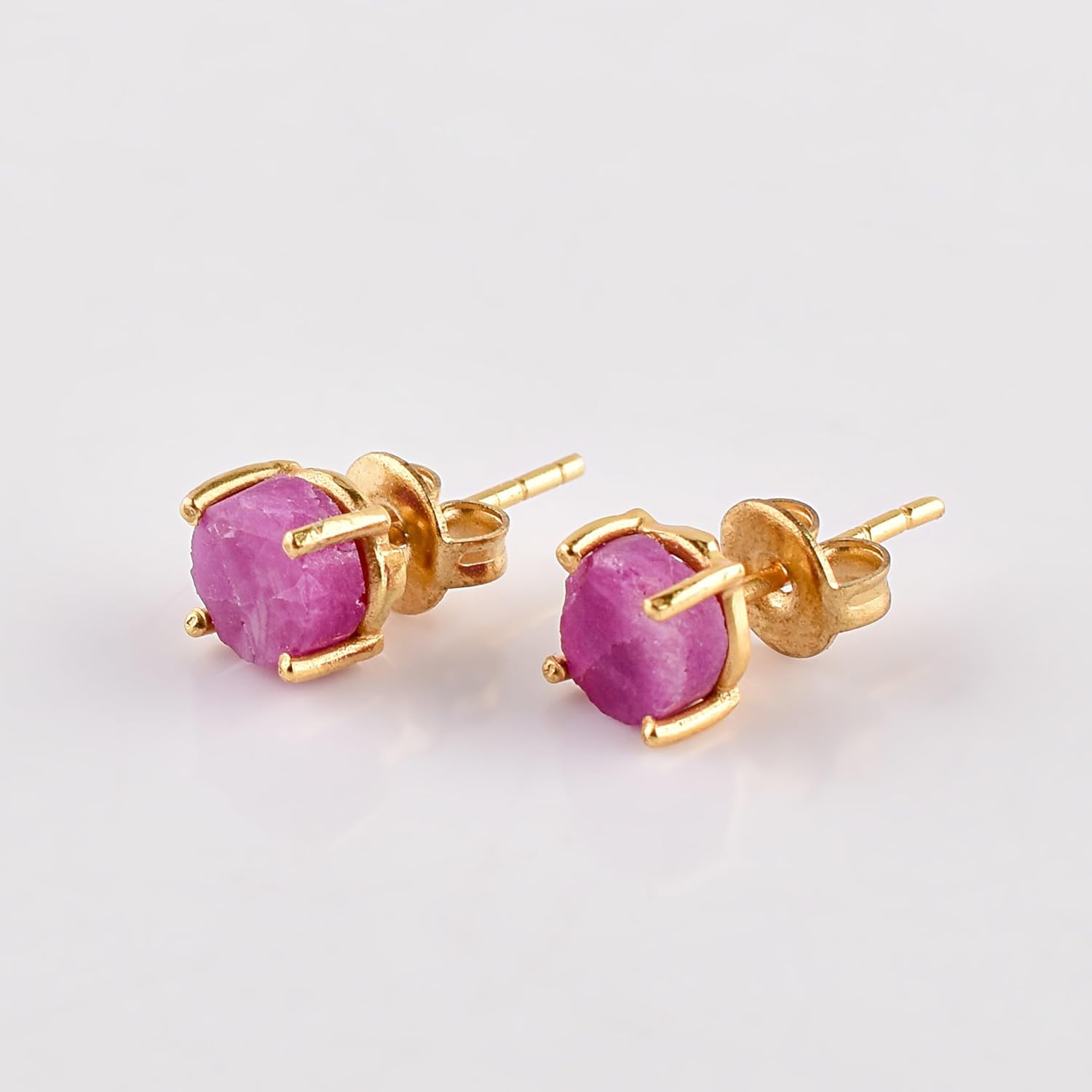 Natural Gemstone Stud Earrings for Women, 18K Gold Plated Flat Back Birthstone Jewelry, Healing Crystal Chakra, Handmade Prong Set, Christmas Gift