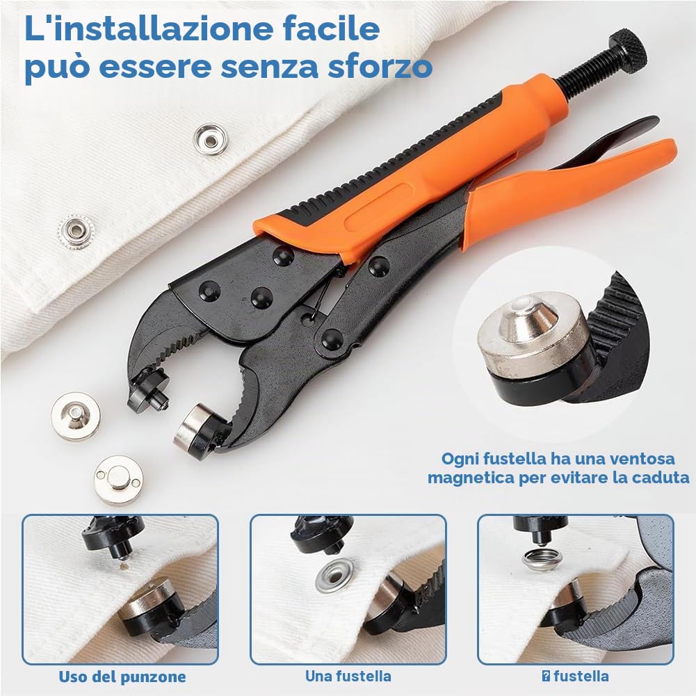 Pinza manuale per occhiello con pinza e occhiello, 10 mm, set di punzonatura per teloni, tessuti, tende da sole