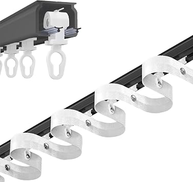 Thickened Silent Ceiling Curtain Track, S-Shaped Wave Curtain Track Rail, Slider Spacing 2 in, Tape Spacing 6 in, Extra Thick And Quiet, Suitable for Folio Curtains, Single Curtain TrackBlack Top Mo