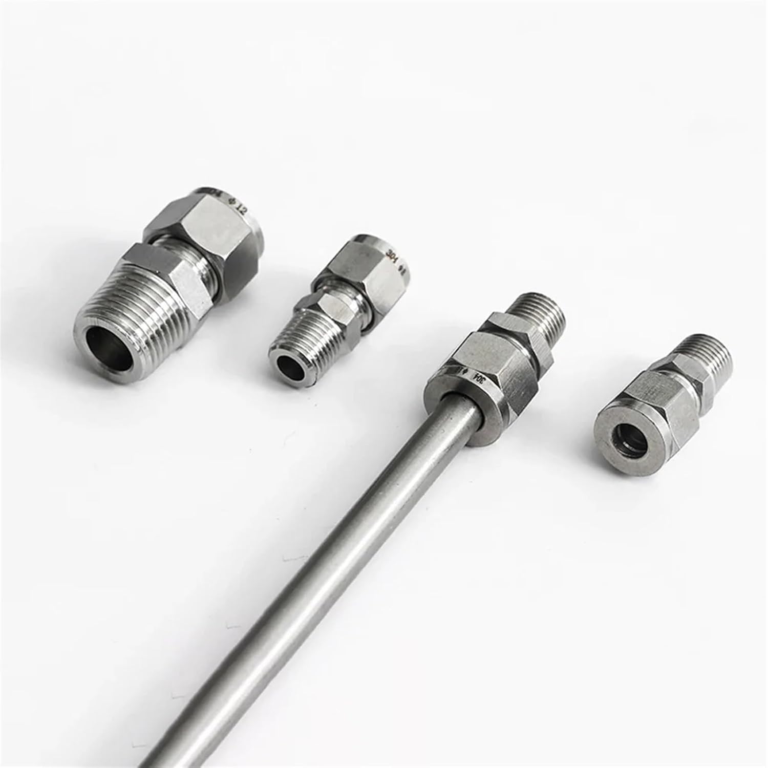 2pcs 1/8" 1/4" BSPT Male 3/4/6/8/10/12/14/16/18mm OD Double Ferrule Compression Tube Union Connector 304 Stainless Steel(3mm,BSPT_1/8")