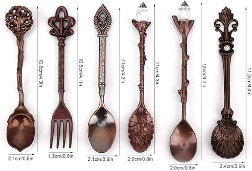 Miniatura 6 de Juego de 6 cucharas y tenedores, juego de 6 cucharas innovadoras de aleación de zinc, juego de tenedores y cucharas de postre para café, cubiertos y