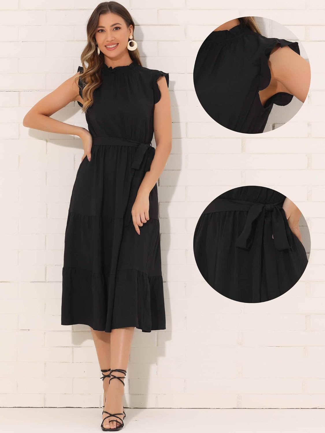 Allegra K Midi Dresses for Women's Ruffled Sleeve Mock Neck Casual Dress - Image 2