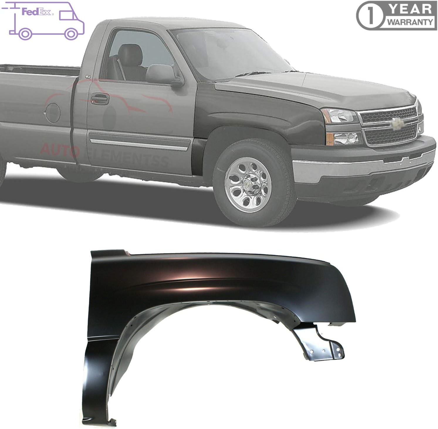 Fender Primed Steel Front Passenger Side For 2003-2006 Chevrolet Silverado 1500 2500HD 3500/2007 Silverado Classic Direct Replacement 88944419