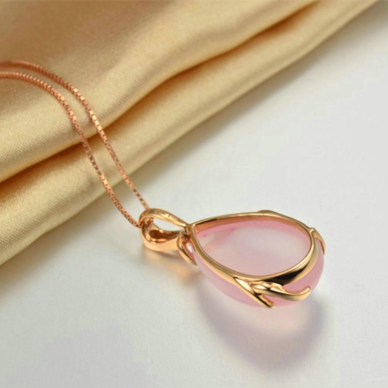 Collar para mujer de oro rosa 750 585 375 de oro auténtico, cadena colgante gota con cuarzo rosa de 14,5 ct, collar de boda de 45 cm para mujer