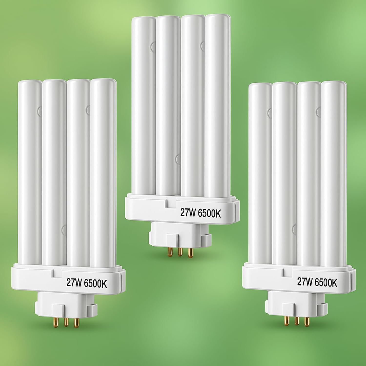 3 Pack 27W FML27 Natural Daylight Spectrum Fluorescent Light Bulb Replacement, 4 Pin GX10q-4 Base Compact Fluorescent Light Bulbs, 1500 Lumens, 6500K Daylight Quad Tubes CFL Replacement Bulbs