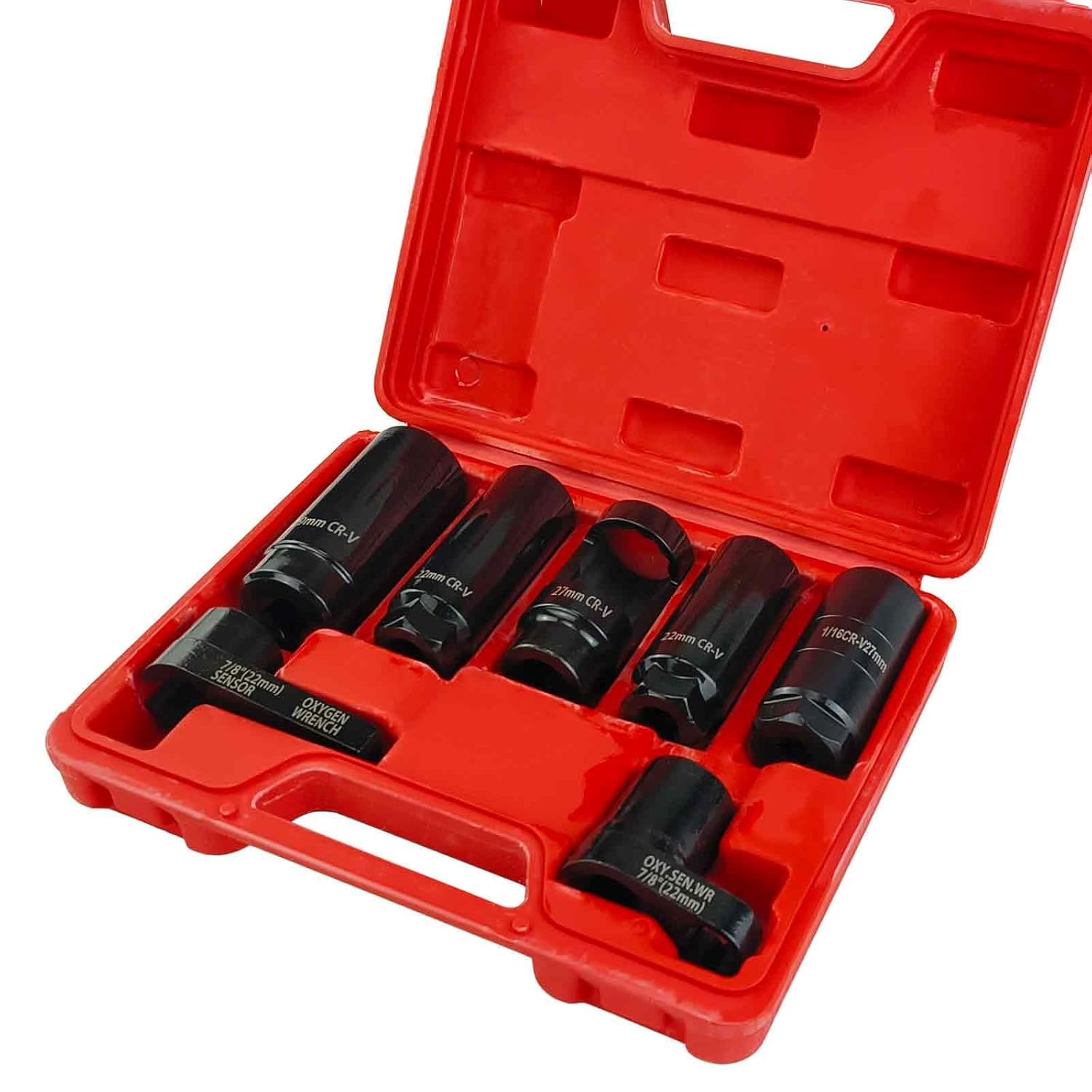O2 Oxygen Sensor Socket Set (22mm, 27mm, 29mm), 7pcs Automotive Sending Unit Master Sensor for Cars, Trucks & All Vehicles – Includes 7/8-inch Socket & Puller Socket Set