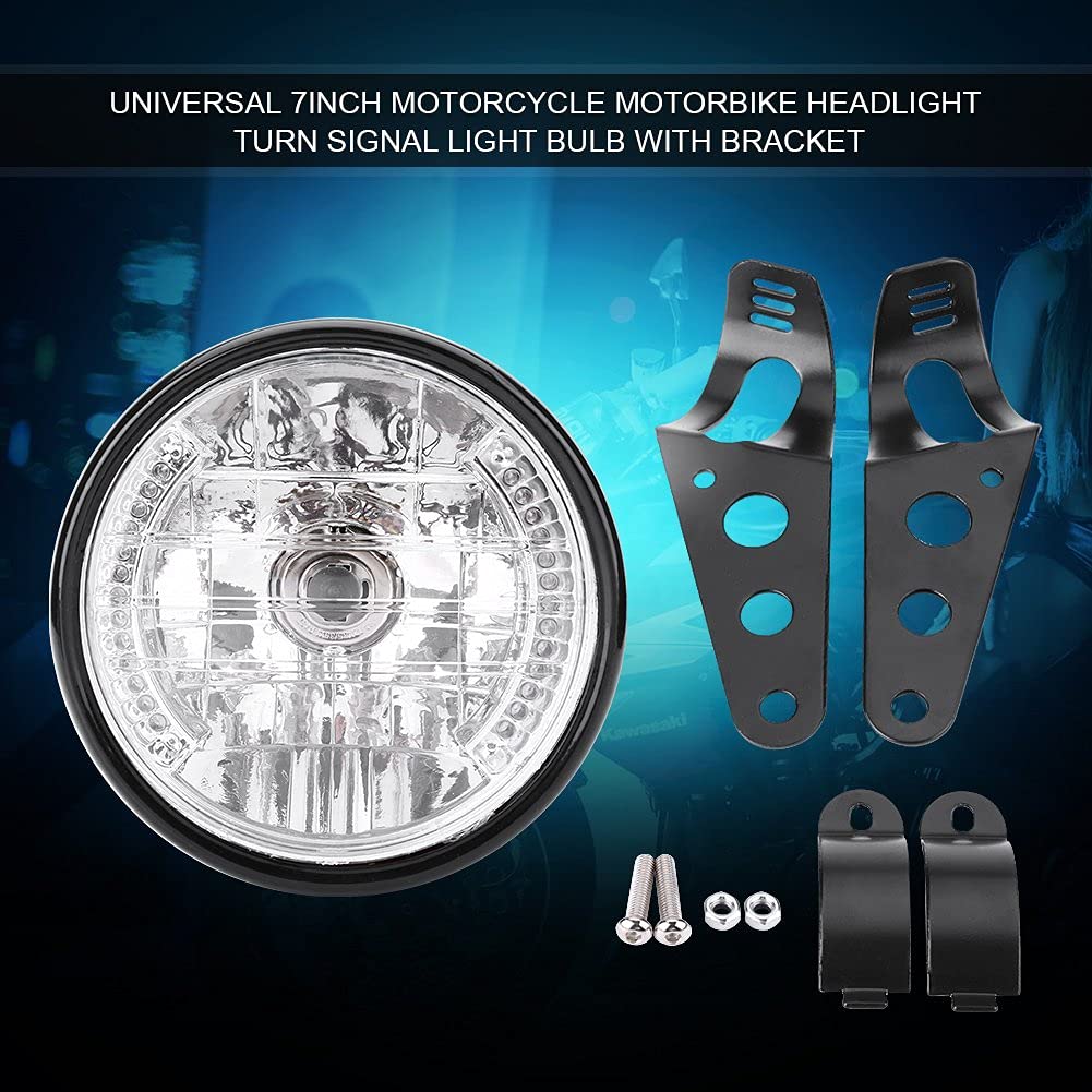 Ejoyous Phare de Moto Rétro, 7 Pouces, Projecteur LED Rond Universel, Noir, 12V 35W, avec Support de Montage, Clignotant