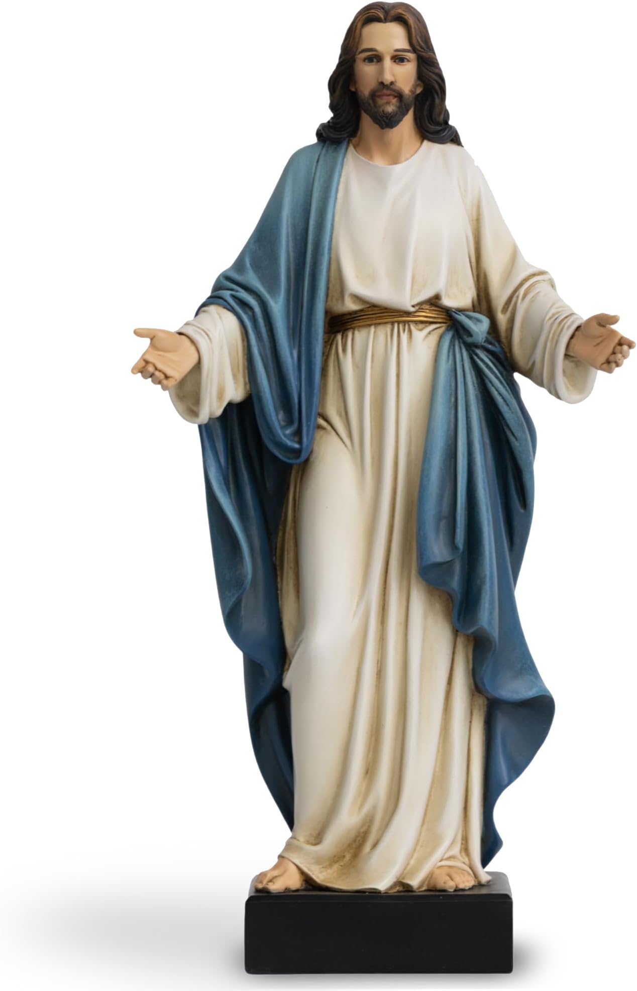 12 Inch Jesus Statue with Open Arms, Hand Painted Jesus Christ Figurine in Blue Robe, Realistic Resin Religious Sculpture for Christian Home Décor