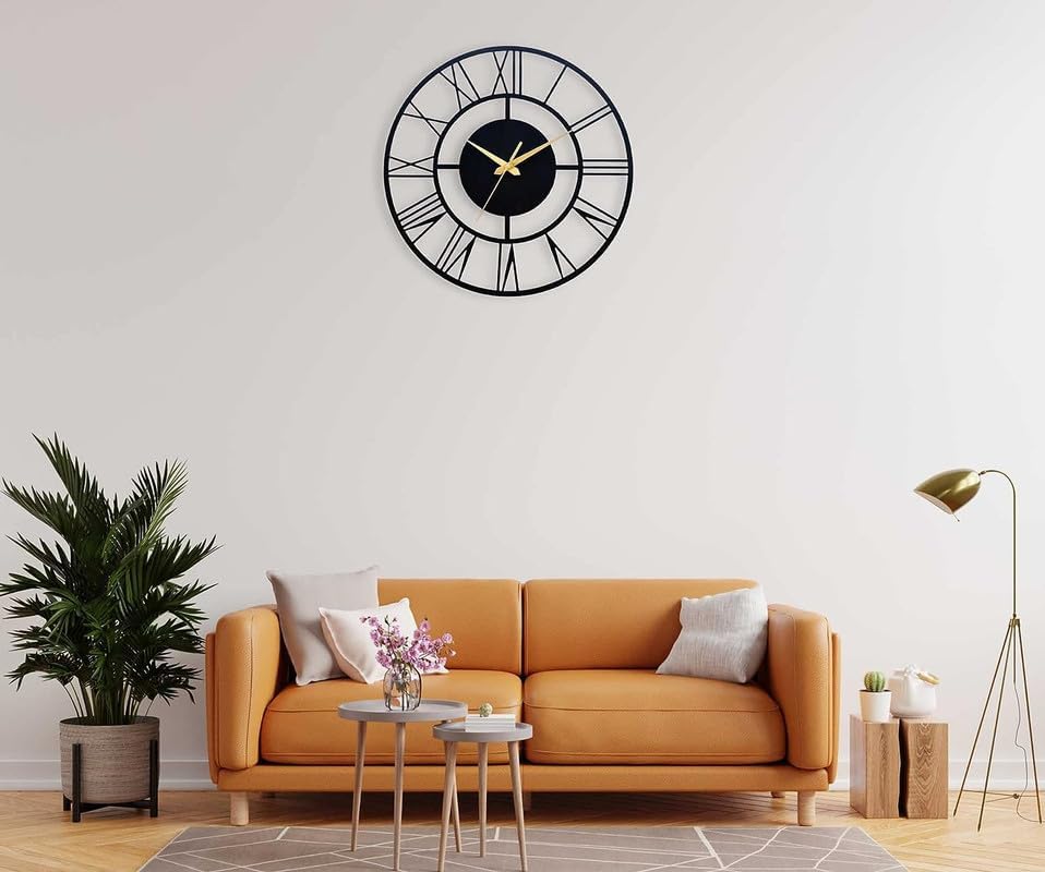Image of PRAMUKH FASHION Wall Clock Stylish Metal Analog Wall Clock for Living Room, Bedroom, Office, Kitchen, Home and Hall | Antique Fancy Big Size Modern Wall Watch (ST-4 Black, 24 INCH)