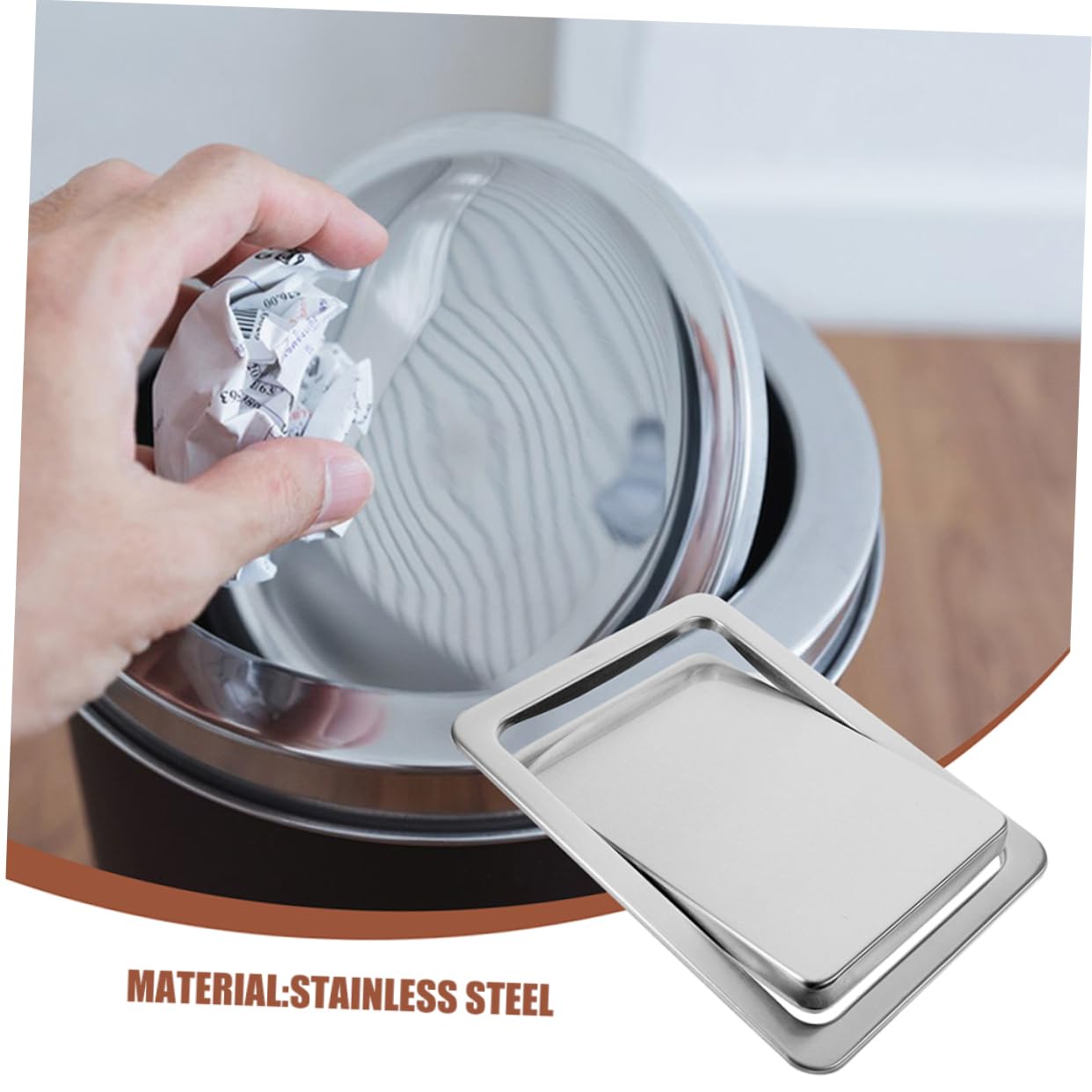 Garneck Stainless Steel Trash Can Lid for Kitchen and Bathroom Elegant Embedded Swing Design for Countertops and Stylish Waste Bin Cover