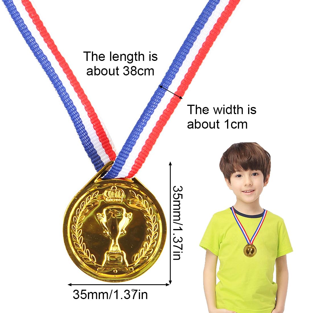 WUSJCOF 10 pezzi Medaglie vincitore in plastica, Medaglie per bambini, Medaglie personalizzate con nastri al collo, Bomboniere per bambini, Giochi per feste e giornate sportive scolastiche (Oro)
