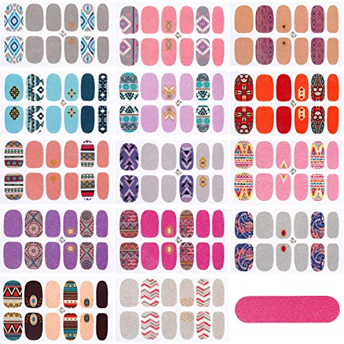 14 Sheets Full Wrap Gradient Nail Polish Stickers Self-Adhesive Nail Art Decal Strips Manicure Decoration Kit with Nail File for Women Girls DIY Supplies (Bohemia Series)