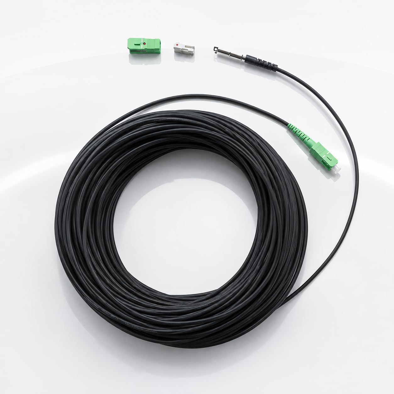 Elfcam - 100m Câble Fibre Optique Monomode G.657.B3 SC/APC,Très Souple avec Œillet de Traction pour Passage Mural ou Conduit – Intérieur/Extérieur – Compatible Orange Livebox,SFR Box,Bouygues Bbox