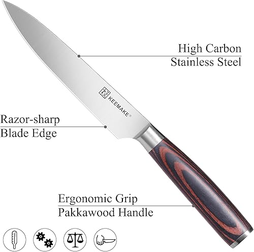 Miniatura 3 de KEEMAKE Cuchillo utilitario de 6 pulgadas, cuchillo de pelar con acero inoxidable alemán de alto carbono 1.4116, cuchillo pequeño de frutas con