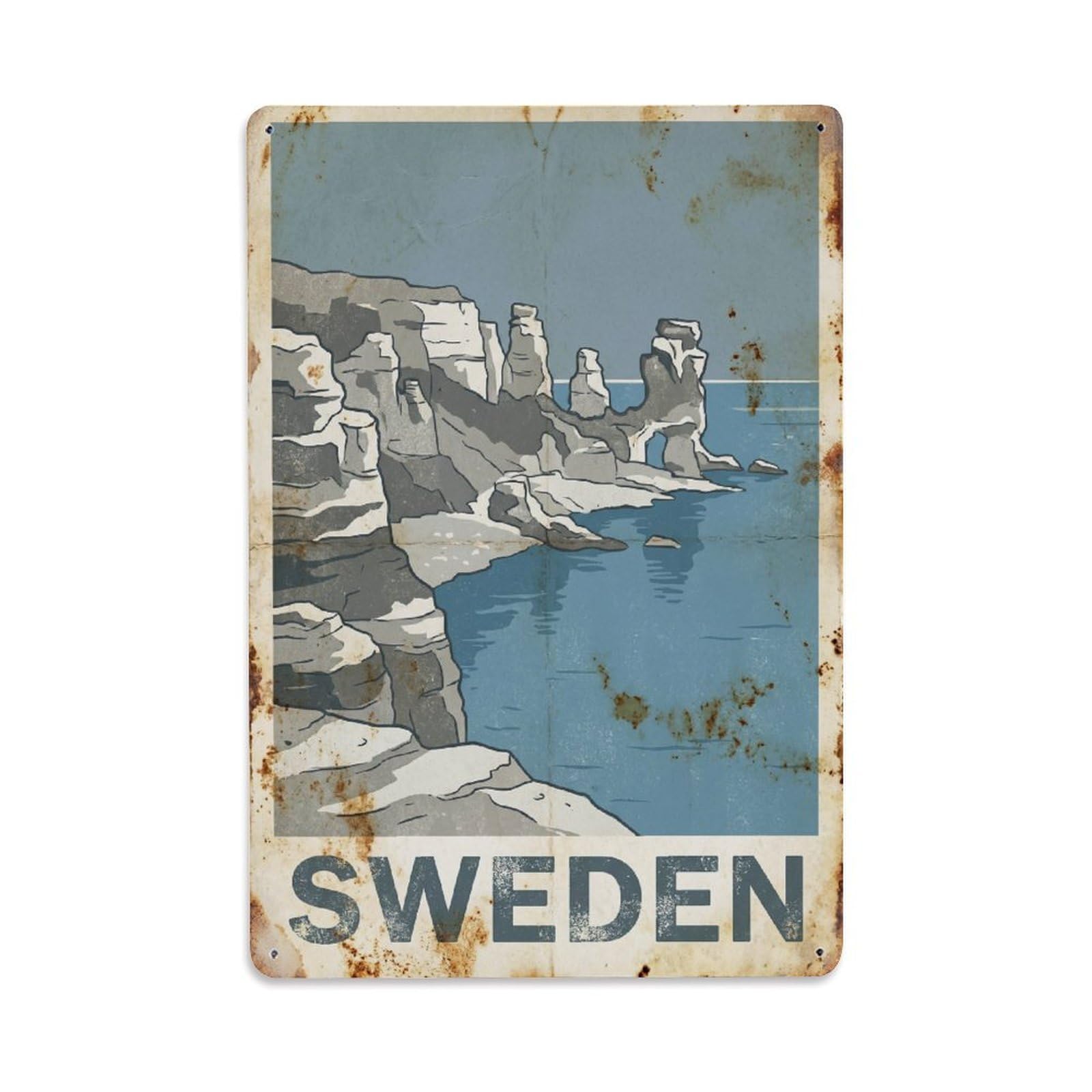 Vintage Travel Gotland Sweden Coast Metal Tin Sign