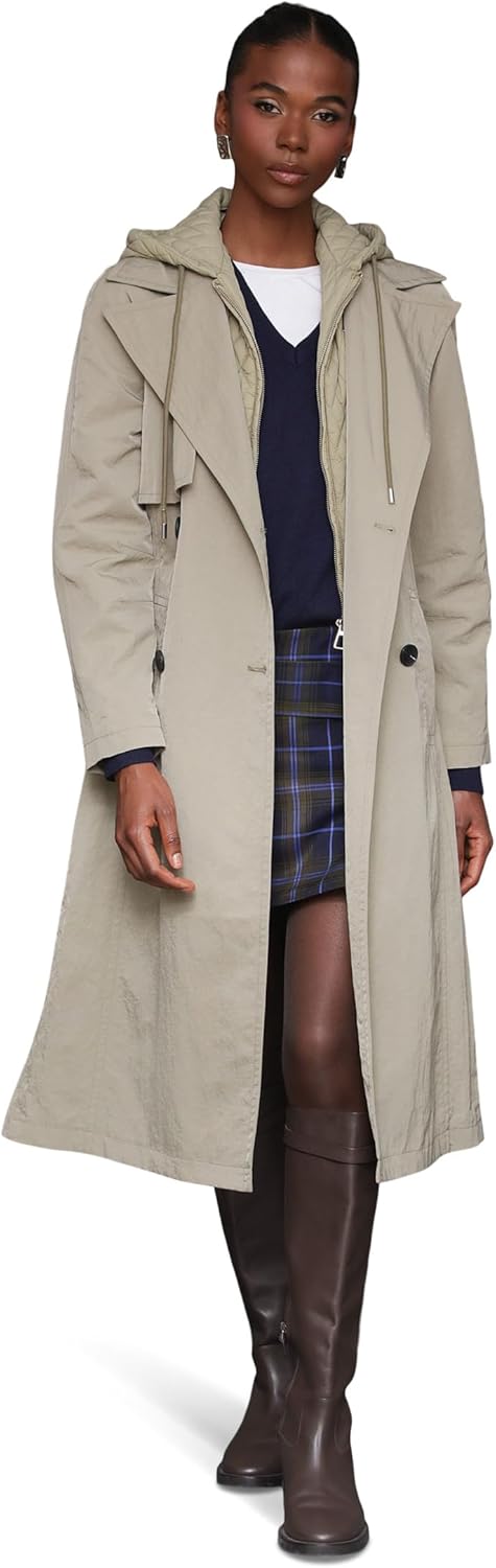 Avec Les Filles womens Raglan Sleeve Trench Coat With Quilted Bib - Image 5