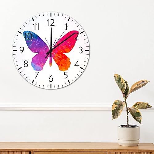 Miniatura 9 de ArogGeld Reloj de pared de PVC con números de mariposa de acuarela, 8.8 pulgadas, funciona con pilas, silencioso, sin tictac, brillante, sin marco,