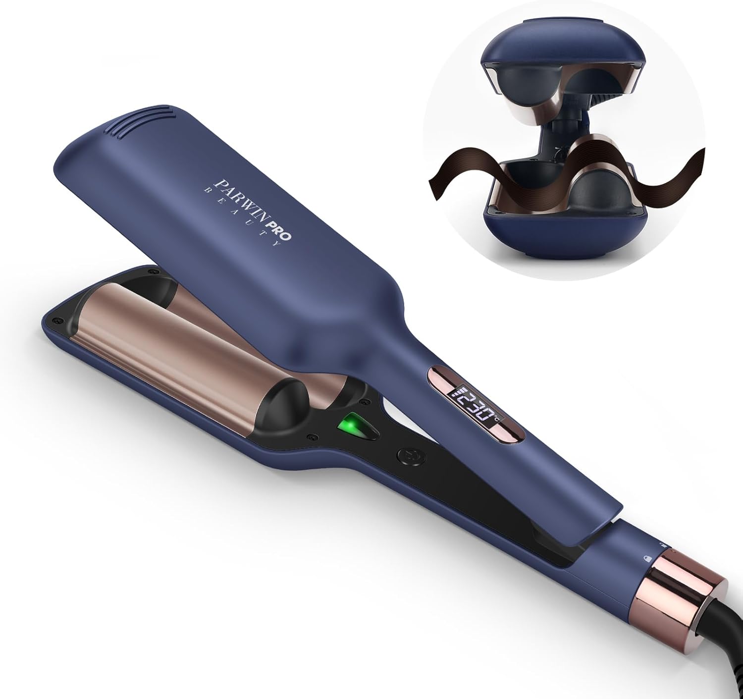 Zeemeermin-golvend haar met 2 vaten, 32 mm krultang grote krullen, golvende styler met 4 instelbare temperaturen, direct golven (Pruisisch blauw) Zeemeermin-golvend haar met 2 vaten, 32 mm krultang grote krullen, golvende styler met 4 instelbare temperaturen, direct golven (Pruisisch blauw)