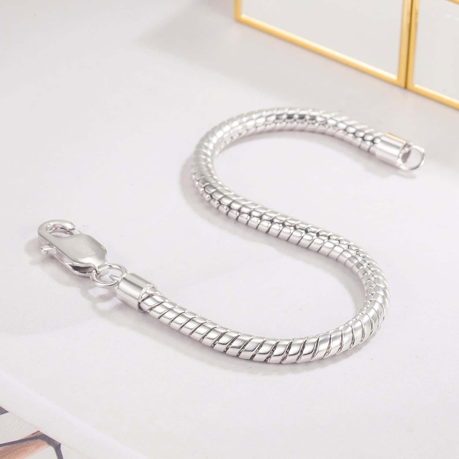 Dankadi Braccialetto a forma di serpente, 3 mm, 4 mm, in 925, argento, 6,3 – 9,5 pollici, maglia rotonda, catena serpentina dorata, 16 – 24 cm, regalo di gioielli festa di compleanno per uomo e donna