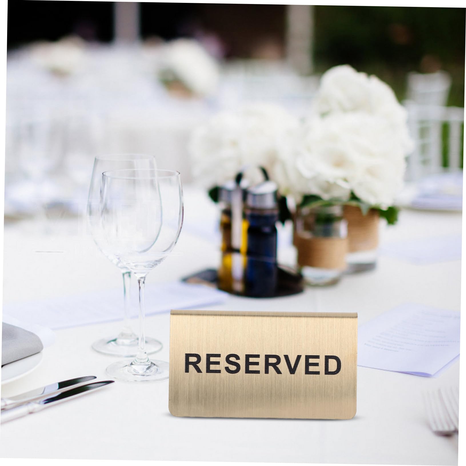 Cabilock 4 Pezzi Cartello Riservato Sagomato in Acciaio Inossidabile Dorato Segnaposto Resistente per Ristorante Matrimoni e Feste Eleganti