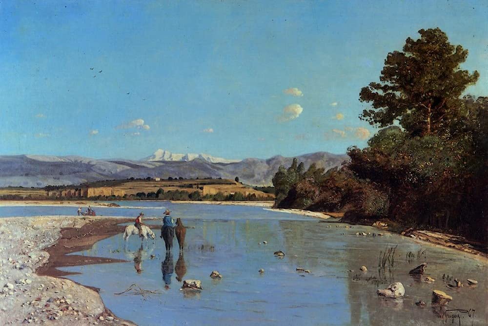 SERENDIPITP Vintage Picture Print on Canvas Wall Art Poster the Banks of the Durance At Puivert by Paul-camille Guigou Artwork Print Poster for Wall Decor 60x90cm