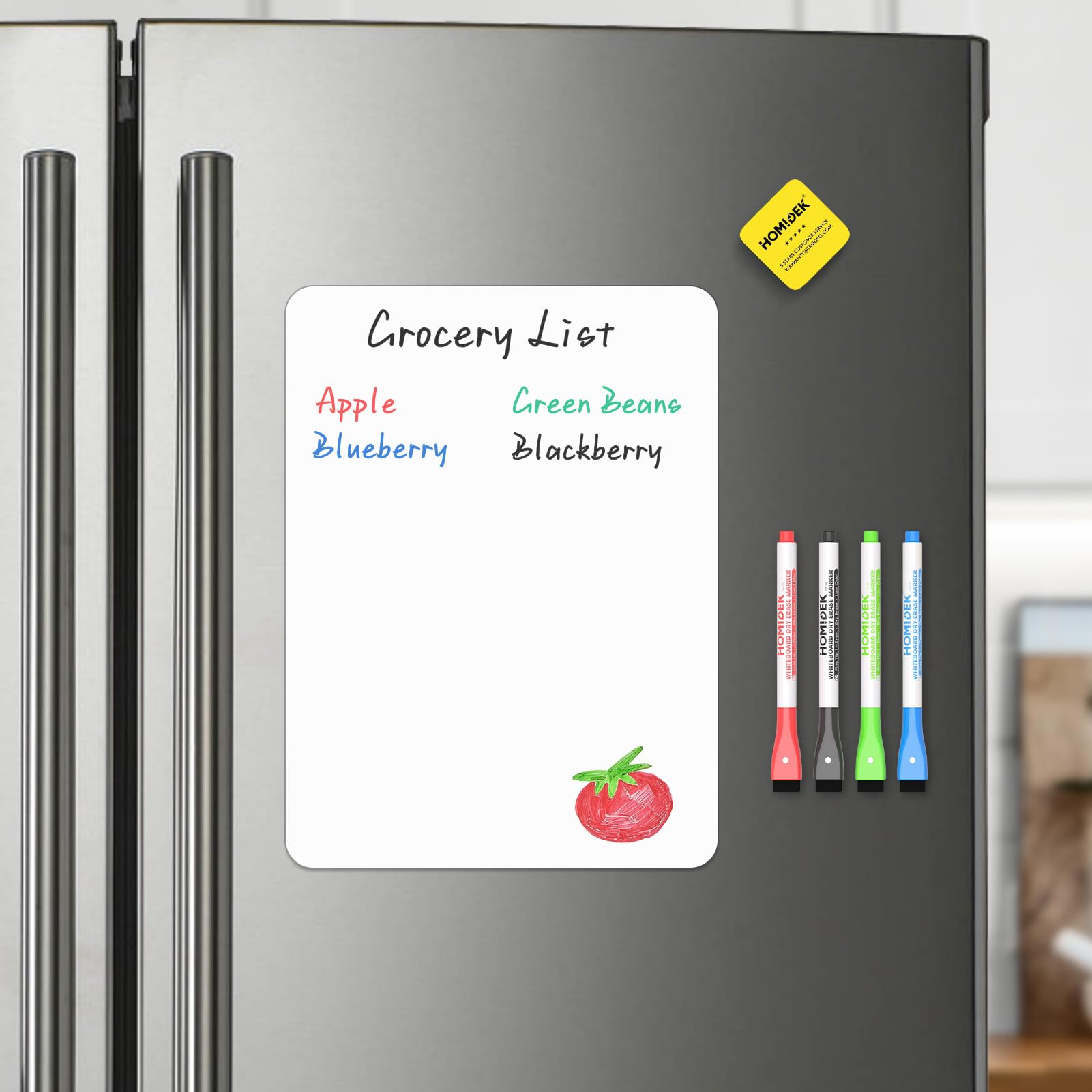 HOMiDEK Magnetic Whiteboard for Fridge, Small Refrigerator Magnet Dry Erase Board with 4 Markers & 1 Eraser, Reusable Blank White Board Sheet for Home