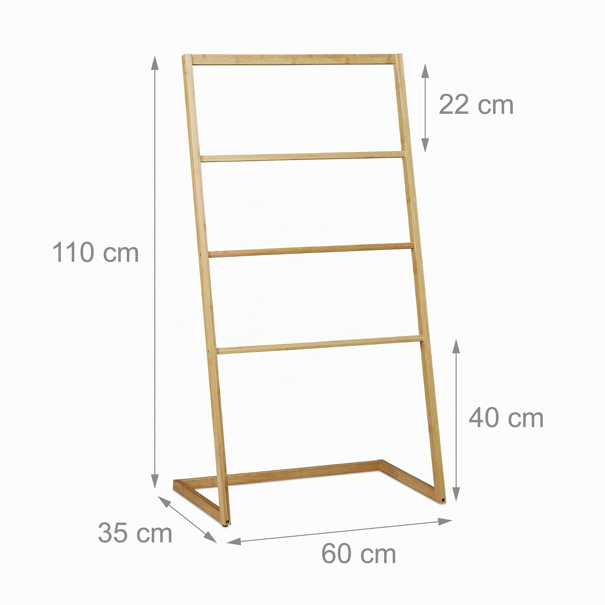 Relaxdays Porte pieds, échelle escalier 4 barreaux, serviette bain douche, HxlxP 110 x 60 x 35 cm, nature, Bambou, One size