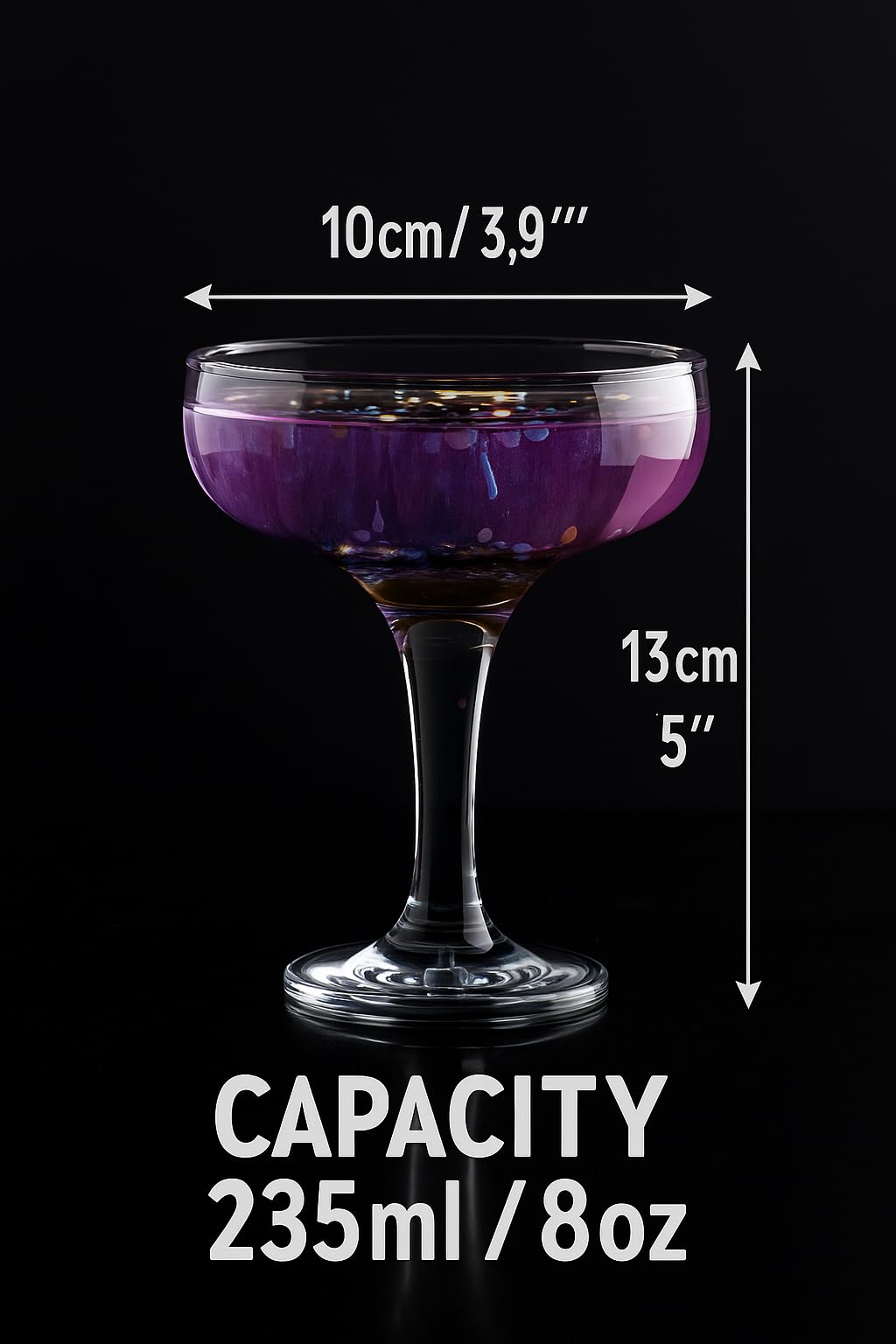 Copas de Cóctel (8 oz/235 ml). Copas de café espresso Martini, Margarita, Corte Elegante y Copa Champán, Cristalería larga (4)