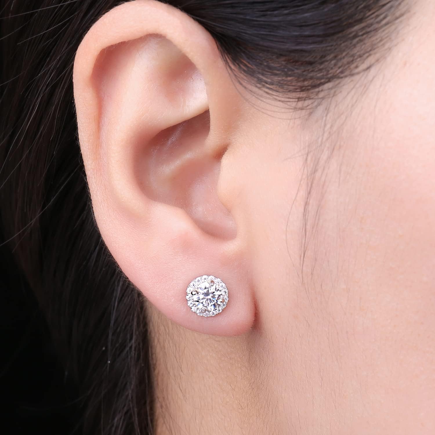 JewelryPalace Classic GRA 1ct Moissanite Halo Stud Earrings for Women, Round Cut 925 Sterling Silver 14k White Yellow Rose Gold Plated Earrings for Her, Simulated Diamond Earrings VVS D-F - Image 4