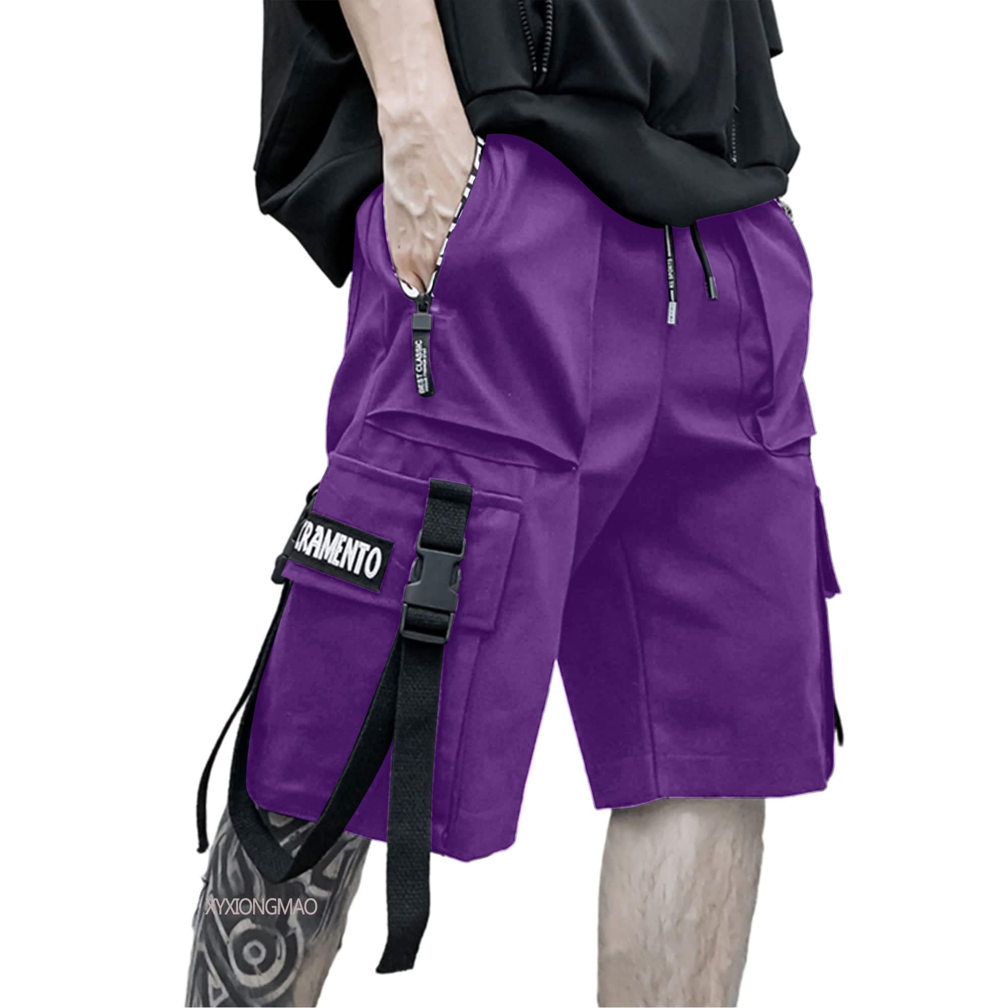 XYXIONGMAO Men's Joggers Techwear Black Hip Hop Cargo Shorts Streetwear Sweatpants Cargo Pants for Men