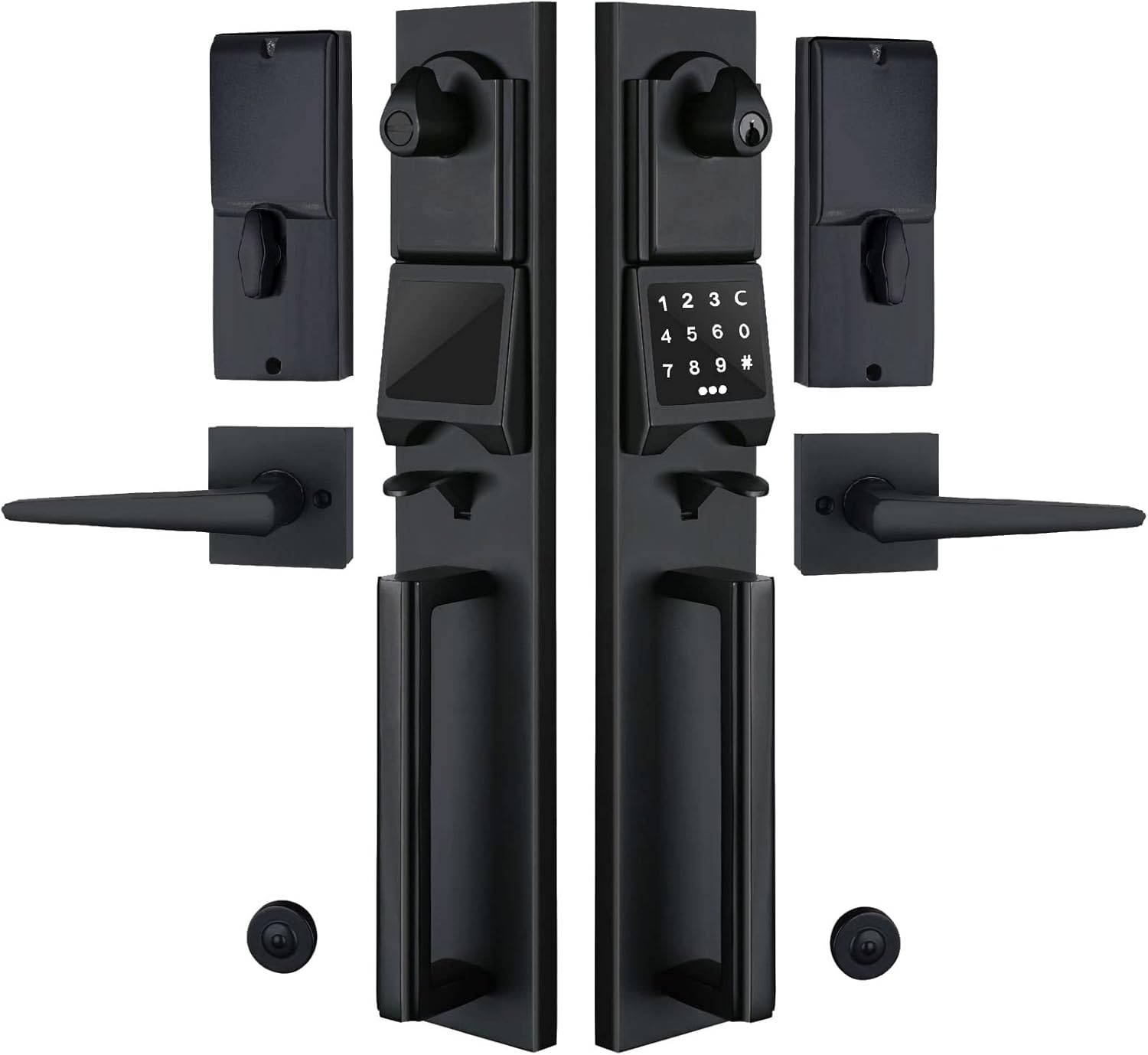 NEWBANG Right-Handed Matte Black Electronic Smart Handleset with Keypad Lock for Double Front Door（Keys Reserved）,MDHST2016DB-E-SET-RH